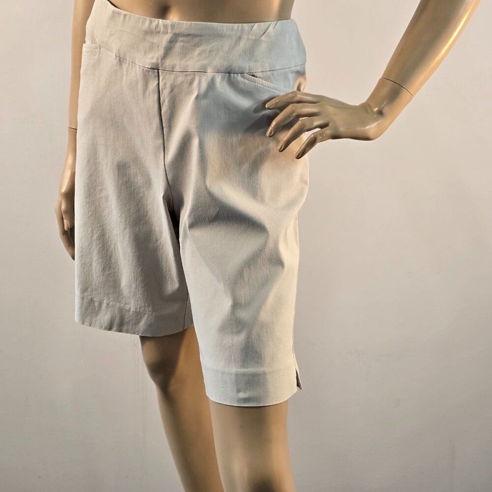 Krazy Larry Pull-On Shorts Tan Taupe Women Size 14 Stretch Golf Hiking USA Made